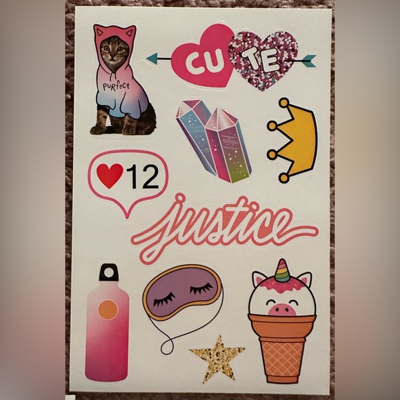 Justice Girls 15 Sticker Sheets - Sloth Unicorn Emoji Llama Hedgehog Corgi Panda - Picture 6 of 16